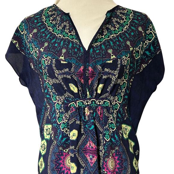 Maeve Anthropologie Silk Tunic Dress – Boho Print, XS/S, Navy Multicolor - Picture 2 of 5